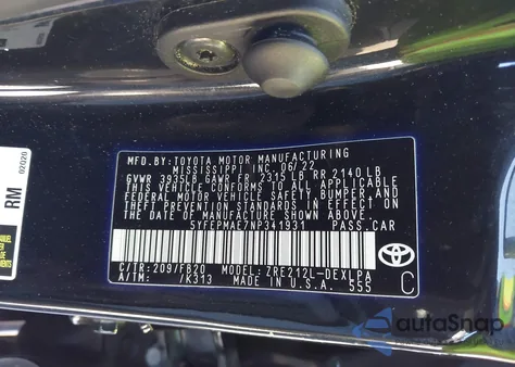 2022 Toyota Corolla Le z USA, uszkodzony, nr VIN 5YFEPMAE7NP341931